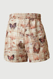 GS0011 Rust Smithsonian Butterfly Print Pleated Shorts Back