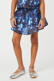 GS0016 Blue Smithsonian Space Print Smocked Ruffle Skirt Full Body