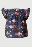 GS0017 Navy Smithsonian Planet Print Ruffled Tank Front 2