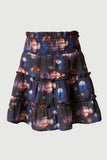 GS0018 Navy Smithsonian Planet Print Smocked Ruffle Skirt Front 2