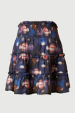 GS0018 Navy Smithsonian Planet Print Smocked Ruffle Skirt Back