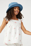 Smithsonian Ruffle Square Neck Flamingo Print Top