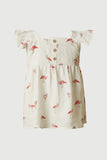 GS0022 Off White Smithsonian Ruffle Square Neck Flamingo Print Top Back