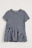 GY1117-NAVY Ruffle Striped Tunic Top Detail