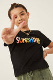GY1157 Black Girls Sunshine Flocked T Shirt