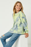 GY1335 Lime Girls Long Sleeve Tie Dye Peplum Top Side