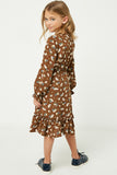 GY1350 Brown Girls Floral Print Ruffle Midi Dress Back