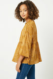 GY2100 Mustard Girls Ruffle Neck Long Sleeve Babydoll Top- Side