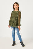 GY2101 Olive Girls Metallic Dot Tiered Tunic Full Body