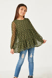 GY2101 Olive Girls Metallic Dot Tiered Tunic Pose