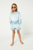 GY2108 Blue Girls Garment Tie Dyed Drawstring Shorts Full Body