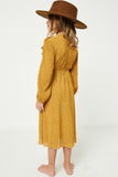 GY2113 Mustard Girls Ruffle Button Down Midi Dress Back