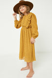 GY2113 Mustard Girls Ruffle Button Down Midi Dress Side