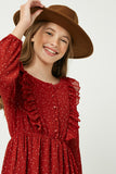 GY2113 Girls Ruffle Button Down Midi Dress Pose