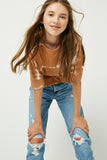 GY2203 BROWN Girls Tie Dye High Low Long Sleeve Dolman Pose