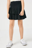 GY2297 Black Girls Smocked Ruffle Tiered Mini Skirt Front