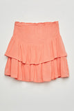 GY2297 Pink Girls Smocked Ruffle Tiered Mini Skirt- Flat Back