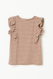 GY2392 BROWN Girls Layered Ruffle Knit Stripe Tee Back Flat