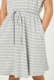 GY2396 Heather Grey Girls Ribbed Stripe Knit T Shirt Dress Detail