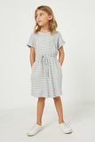 GY2396 Heather Grey Girls Ribbed Stripe Knit T Shirt Dress Full Body