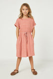 GY2396 Mauve Girls Ribbed Stripe Knit T Shirt Dress Full Body
