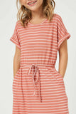 GY2396 Mauve Girls Ribbed Stripe Knit T Shirt Dress Front