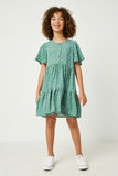 GY2408 Sage Girls Polka Dot Button Detail Mini Dress Front