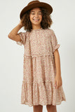 GY2420 Cream Mix Girls Ditsy Floral Ruffle Detail Dress Front