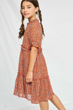 GY2420 Rust Girls Ditsy Floral Ruffle Detail Dress Side