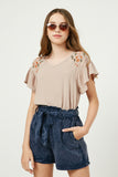 Embroidered Flutter Sleeve Top