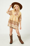 GY2451 Yellow Girls Tie Neck Border Print Tunic Full Body