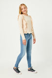 GY2459 Ivory Girls Ruffle Detailed Ribbed Long Sleeve Tee Side