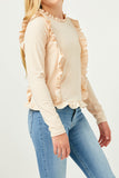 GY2459 Ivory Girls Ruffle Detailed Ribbed Long Sleeve Tee Detail