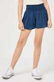 GY2477 Navy Girls Smocked Waist Soft Skort Front