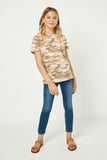 GY2512 Taupe Mix Girls Camo Print T Shirt Full Body