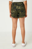 GY2526 Camo Girls Distressed Camo Denim Drawstring Shorts Back