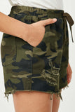 GY2526 Camo Girls Distressed Camo Denim Drawstring Shorts Detail