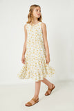 GY2538 Yellow Girls Cross Back Floral Tank Maxi Dress Sitting Pose