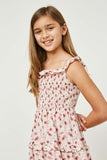 GY2539 Pink Girls Ruffle Square Neck Smocked Dress Close Up