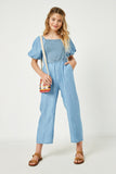 Smocked Puff Sleeve Jumpsuit