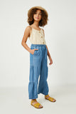 GY2568 Dark Denim Girls Paneled Wideleg Tencel Pants Side