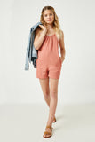 GY2583 SALMON Girls Pocketed Sleeveless Romper Full Body