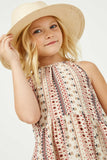 GY2584 Ivory Girls Halter Floral Stripe Mini Dress Close Up