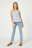 GY2615 LIGHT_DENIM Girls Distressed Frayed Hem Denim Jeans Side