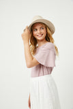 GY2617 Mauve Girls Paneled Flutter Sleeve Ribbed Knit Top Close Up