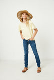 GY2617 Yellow Girls Paneled Flutter Sleeve Ribbed Knit Top Full Body