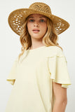 GY2617 Yellow Girls Paneled Flutter Sleeve Ribbed Knit Top Close Up