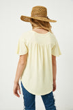 GY2617 Yellow Girls Paneled Flutter Sleeve Ribbed Knit Top Back