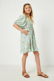 GY2627 Sage Girls Paisley Print Square Neck Tunic Dress Full Body