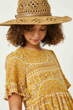 GY2629 Yellow Girls Bandana Print Ruffle Sleeve Peplum Top Detail